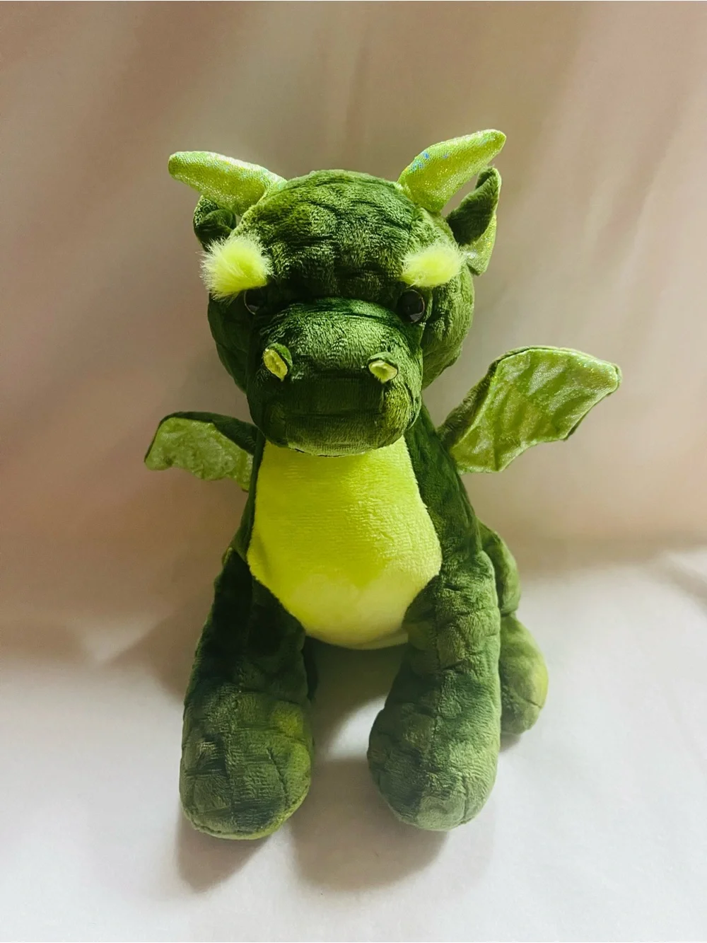 Peek Green Plush Dragon Toy with Yellow Belly